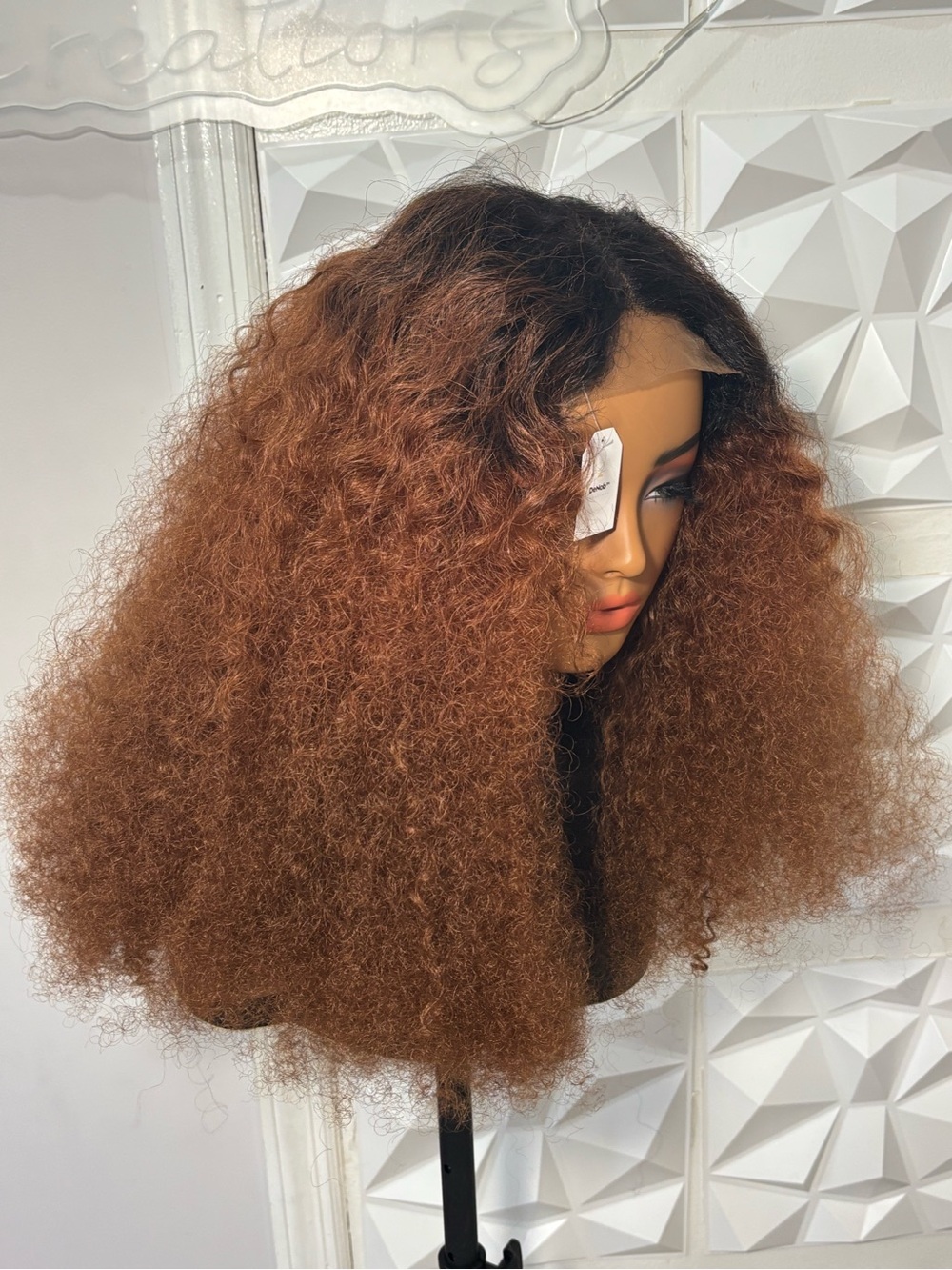18” Ombre Auburn Afro Kinky Curly Human Hair Blend Wig–Glueless 4x4 Lace Closure